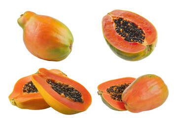 fresh papaya fruit collection isolated on white background