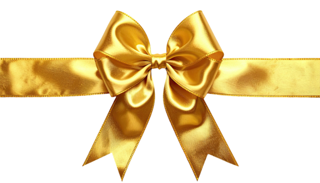 Gleaming gold satin ribbon tied into a large, decorative bow - Powered by Adobe