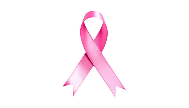 Pink awareness ribbon stands against a stark black background