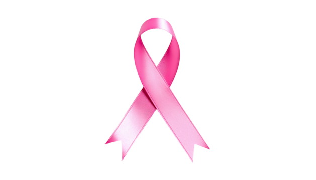 Pink awareness ribbon stands against a stark black background