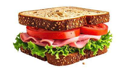 Open sandwich with ham, tomato, and lettuce on whole-wheat bread