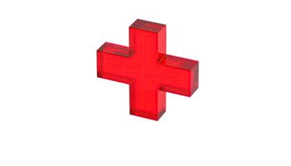 Rendered translucent 3D red plus sign on black background