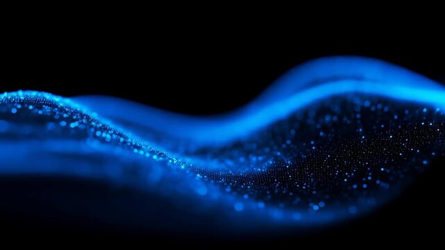Stunning abstract blue wave with sparkling particles on a dark background for digital art and design