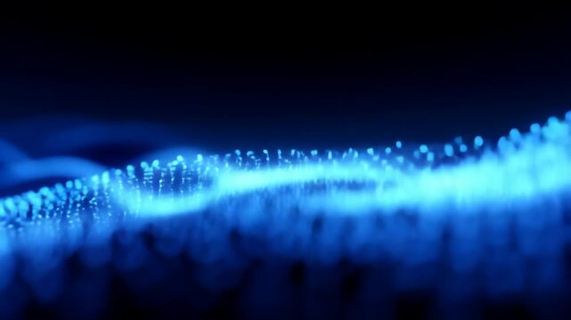 Abstract blue wave background with glowing dots and smooth curves for technology themes