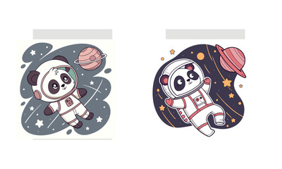 Cute Cartoon Panda Astronaut – Space Vector Illustration