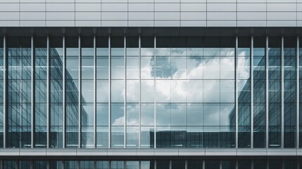 Obraz premium Modern Glass Office Building Facade with Cloud Reflections