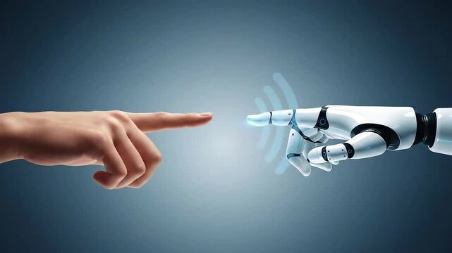 Human and robotic hand touching-Future technology concept