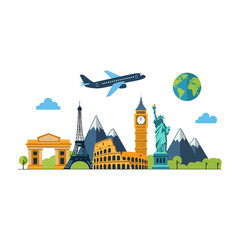 World Travel Landmarks and Global Tourism Illustration