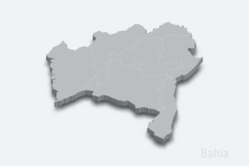 Bahia 3d map with borders regions. State of Brazil