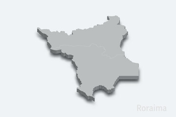 Roraima 3d map with borders regions. State of Brazil