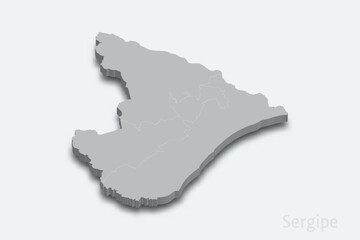 Sergipe 3d map with borders regions. State of Brazil