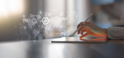 Global Human Resource Management Network Concept Illustrated with Digital Interface.