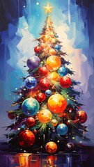 Vibrant Christmas tree with colorful ornaments