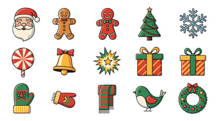 Christmas Holiday Icons Set With Festive Symbols And Decorations
