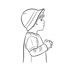 Child praying outline art