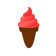 Strawberry Swirl Ice Cream Cone - Vector Illustration