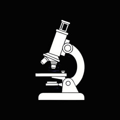 Microscope science icon. Minimalist graphic vector illustration. Laboratory research and biology symbol isolated on a black background