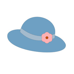 Elegant Blue Hat with Pink Flower Illustration