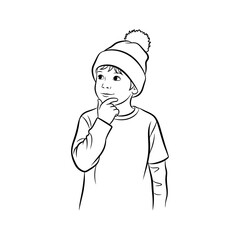 Thinking boy line drawing