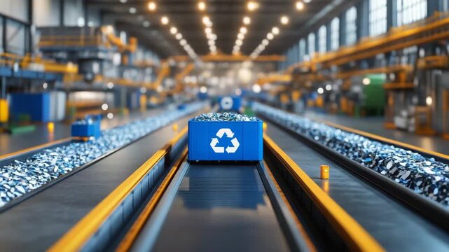 selective focus organized interior of eco-friendly recycling facility