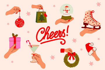 Cheerful Christmas Composition with Holiday Symbols
