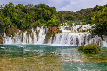 Fototapeta premium View of powerful Skradinski Buk waterfall in Krka National Park, Croatia