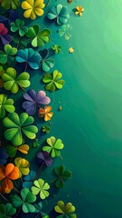 Vibrant clover leaves in various colors against a teal background