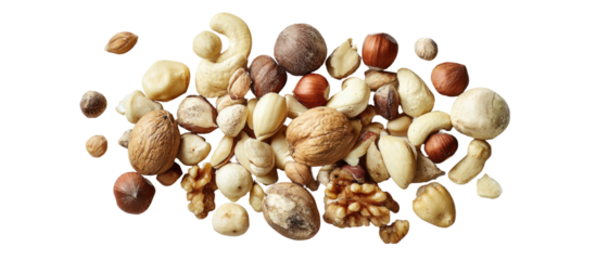 A pile of mixed nuts and cashews on a black background