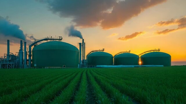 selective focus modern biogas plant with anaerobic digesters