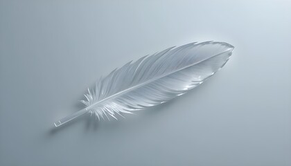 Elegant white feather floating gently on light blue background for minimalist design projects