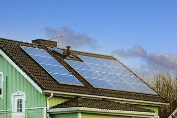 Solar Panels on Rooftop of Residential House