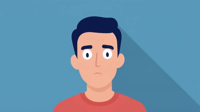 Modern vector illustration of a young man with a neutral or slightly contemplative expression, featuring a flat design style against a clean blue background, perfect for digital media projects