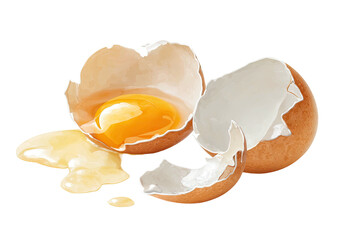 Cracked egg, yolk and white spilled on black background