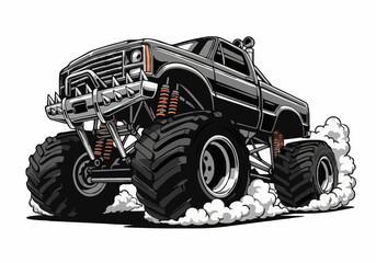 Powerful monster truck vector roaring with smoke and ready action