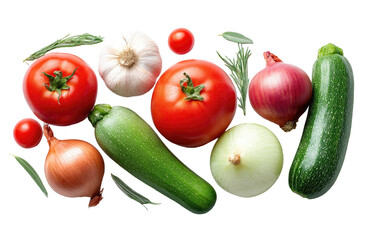 Assortment of fresh vegetables and herbs arranged artistically