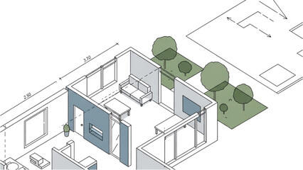 Architectural Floor Plan Visualization Modern Interior Layout with Green Area