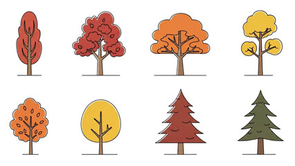 Set of Vector Trees with Various Shapes and Colors
