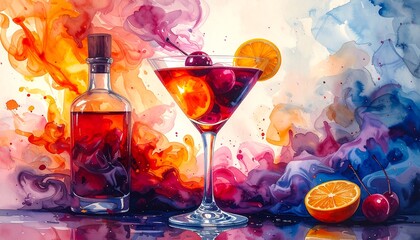 Vibrant cocktail art with swirling colors