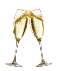 Sparkling bubbly champagne flutes clinking in celebration