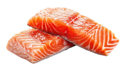 Two raw, pinkish-orange salmon fillets with white fat lines