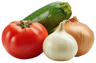 Fresh vegetables tomato, onion, and zucchini composition