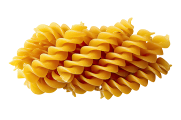 Golden spiral pasta twists in a textured cluster on black