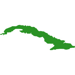 Green Silhouette Map of Cuba Island Nation with Transparent Background and White Space