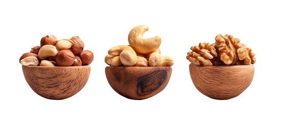 Three bowls of mixed nuts and dried fruits against a black background