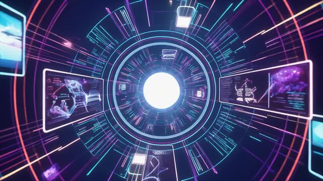 3D Animated Orbital View of Digital E-Learning Knowledge Core and Vector Modules