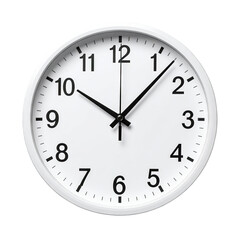 White round clock with black hands and numerals against a dark background