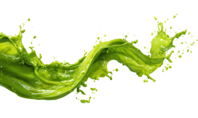 Dynamic splash of vibrant green liquid on a stark black background