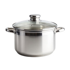 Sleek stainless steel stockpot with clear glass lid and handles