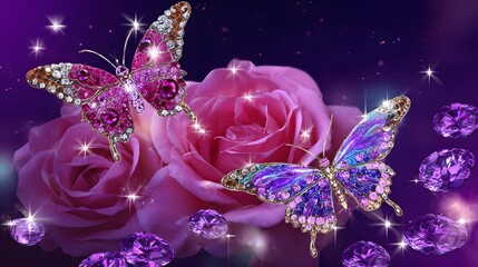 Fototapeta premium Sparkling Butterfly Rose HD Image
