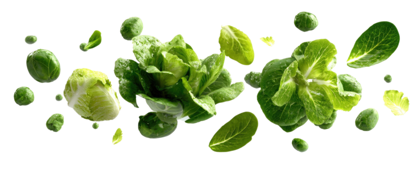 Vibrant green lettuce and sprouts floating against black